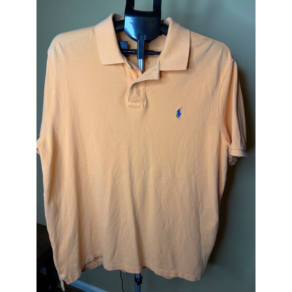Polo Ralph Lauren Mens Classic‎ Fit Orange Pique Polo Shirt Blue Pony Logo XL